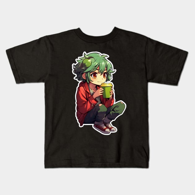 Cozy Anime Frog Boy Sticker Kids T-Shirt by ribbitpng